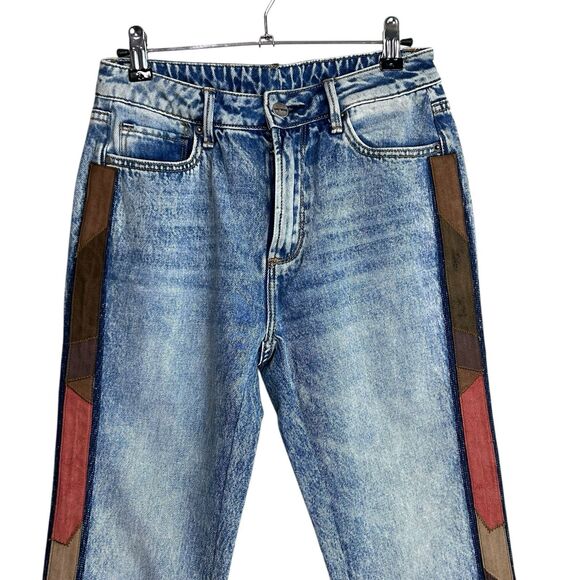 FREE PEOPLE X DRIFTWOOD FARRAH FLARE JEANS Size 25 Western Patchwork Stripe 34" - Picture 6 of 9